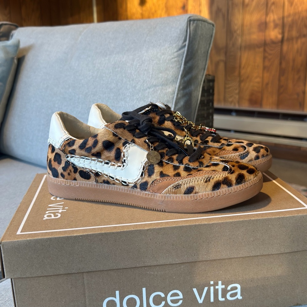 Dolce Vita Leopard-Print Sneakers with Cream Accents